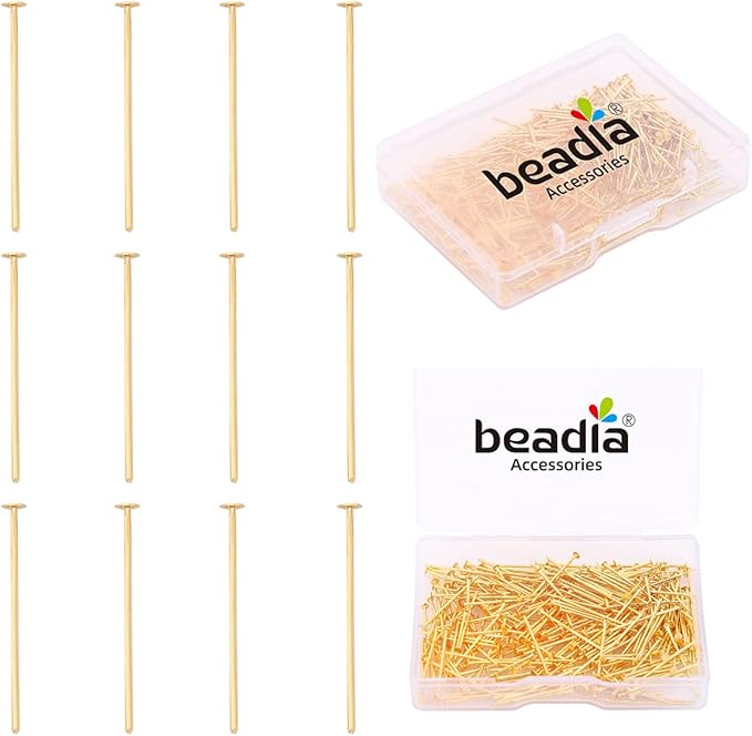 18K Gold Plated Flat Head Pins Non Tarnish 20mm 300pcs for Jewelry Making Findings