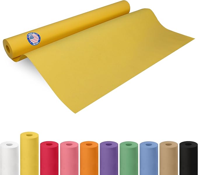 24" x 1200" (100 feet) Yellow Kraft Paper Roll - USA-Made Quality Craft Paper for Gift Wrapping, Kids' Arts & Crafts, School Projects - 100% Recycled Natural Material 50lb Thickness by IDL Packaging