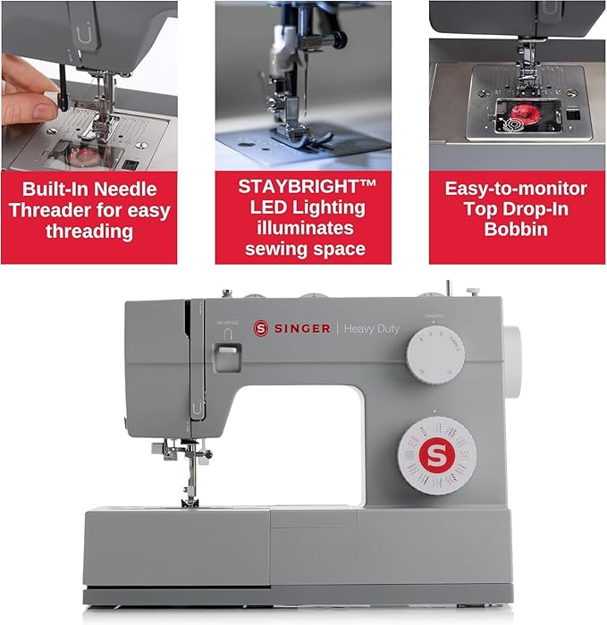 SINGER Heavy Duty Holiday Bundle - 4452 Heavy Duty Sewing Machine with Extension Table & 2 Presser Feet | Strong Motor, 110 Stitch Applications, Full Metal frame, 1-step Buttonhole & LED Light