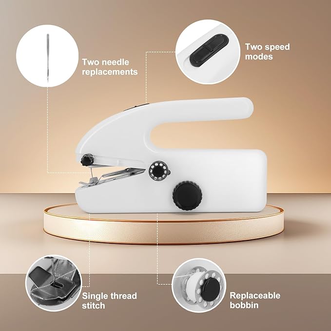 Handheld Sewing Machine Cordless – Portable Stitching Machine for Quick Repairs, Mini Handheld Sewer, Pocket Sewing Machine (white)