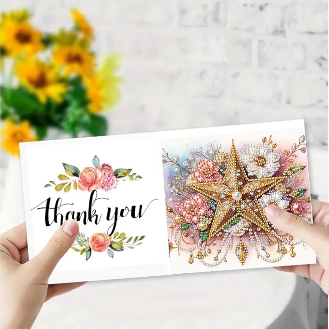 MaiYiYi 6 Pack DIY Cross Flower Diamond Art Greeting Cards Kit Cross Diamond Painting Greeting Cards Flowers Greeting Card Crystal Diamond Painting Set for Family Friends Holiday Birthday