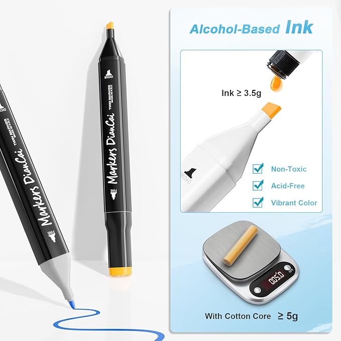 Alcohol Markers 80 Colors,Chisel & Fine Dual Tip Marker Set for Adults,Permanent Markers Pens Coloring Alcohol Marker Perfect Halloween Christmas Gift for Painting Coloring Sketching