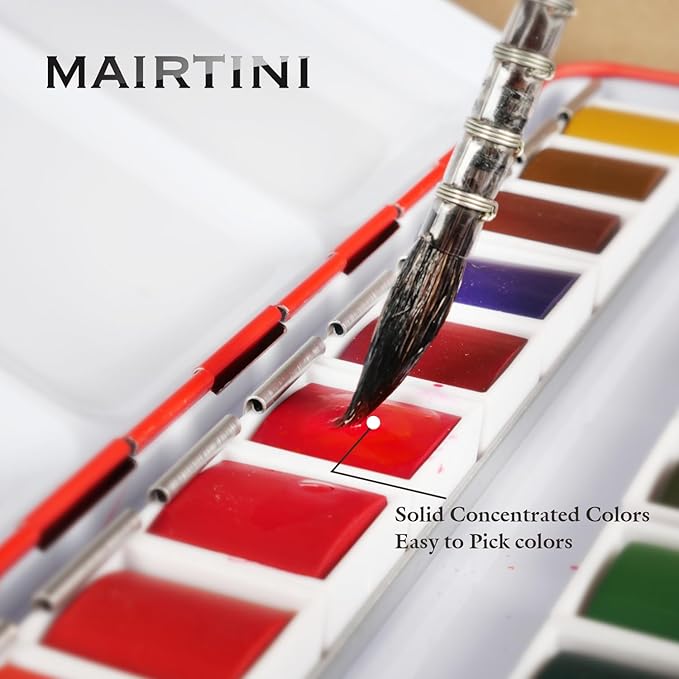 Mairtini Academy Grade Brilliant Series“Oriental Charm” Half-pan Solid Watercolor Paint 24 Colors Set with Blue Iron Case