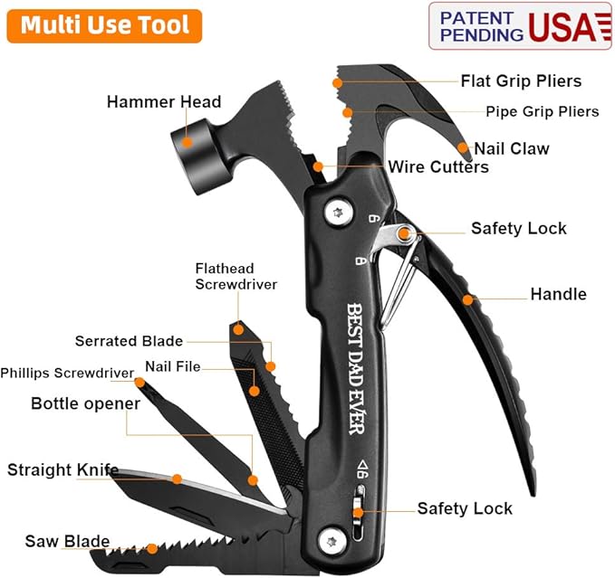 VEITORLD Gifts for Dad from Daughter Son, All in One Tools Hammer Multitool, Stocking Stuffers for Dad Who Wants Nothing, Christmas Birthday Gift Ideas for Men Father, Cool Gadgets, Presents for Dad