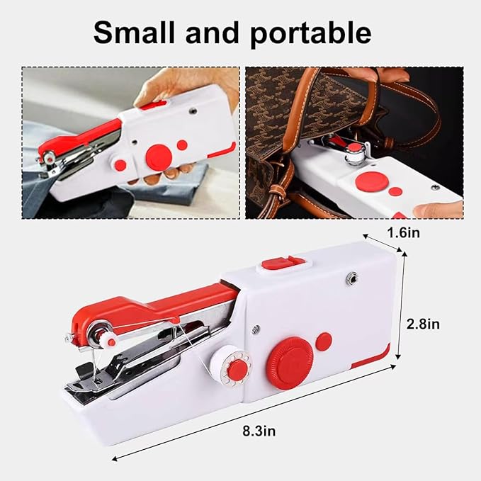 Handheld Sewing Machine, Hand Sewing Machine, Portable and Easy-to-Use, Battery and USB Operated, Ideal for Beginners and Home Use White