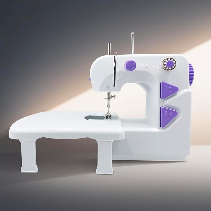 Mini Sewing Machine for Beginners, Dual Speed Easy Automatic Sewing Machine with Expansion Table, Sewing Tool and Needle Shield Suitable for Family and Travel (White)