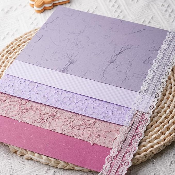 15Pcs Handmade Scrapbook Art Paper Craft Textured Paper Colorful A5 sheet Mesh Special Paper Mix for Scrapbooking Junk Journal Journaling Supplies DIY Materials,5.8x8.2 inches (Purple)