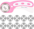 45mm Rotary Cutter for Fabric with 10 pcs Blades,Pinking Rotary Cutter for Quilting Crafts Sewing (Pink)