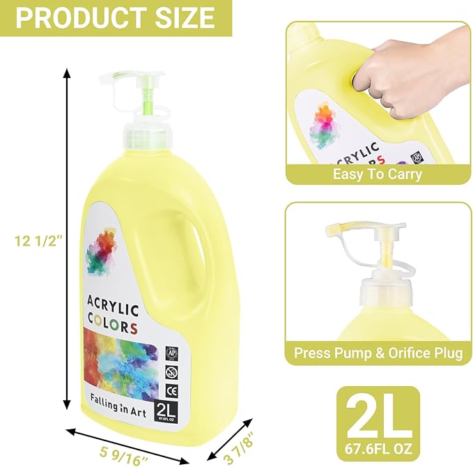 Falling in Art Lemon Yellow Acrylic Paint, Large 67.6Oz Premium Pouring Acrylic Paint, Perfect for Canvas, Wood, Ceramic, and More
