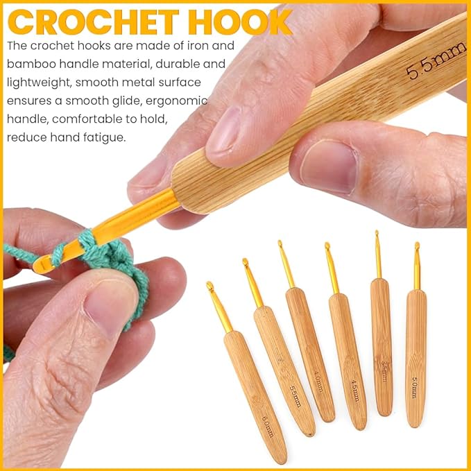 Yarn Bowl Holder, Wooden Knitting Bowl with 6pcs Crochet Hooks, 50pcs Crochet Stitch Markers, Large Yarn Holder Dispenser for Mom & Knitting Lovers