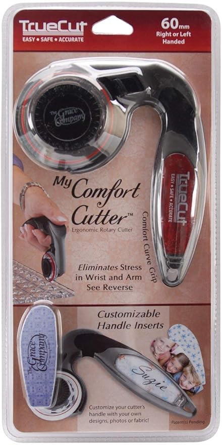 TrueCut My Comfort Rotary Cutter - 60mm Ergonomic Wheel Cutter for Fabric, Quilting, Sewing, Crafting - Left or Right-Handed - Track-and-Guide Ruler - Quilting and Sewing Supplies