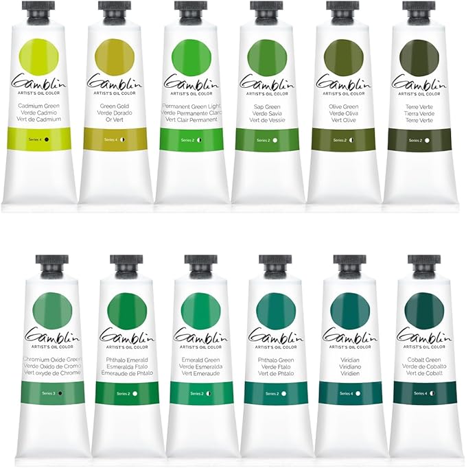 Gamblin Artist Oil Paint Set For Professionals - GREEN SET - 37ml Tubes