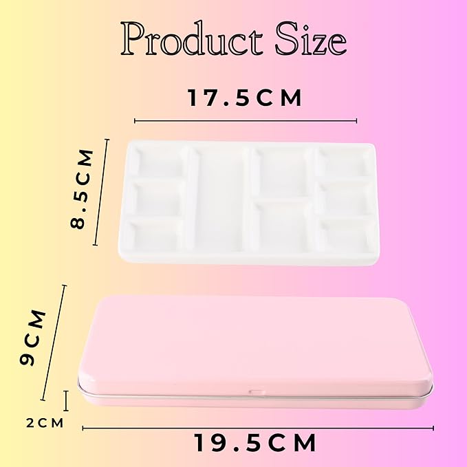 Travel Watercolor Palette, Portable Ceramic Palette 9 Well, Watercolor Palette with Lid, Empty Wet Palette Metal Paint Box with Porcelain Palettes(Pink Box)