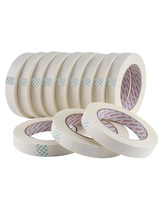 Lichamp Masking Tape for General Purpose Painting, 3/4 inch x 55 Yards x 12 Rolls (660 Yards Total), with Quick Opening Indications, Beige White