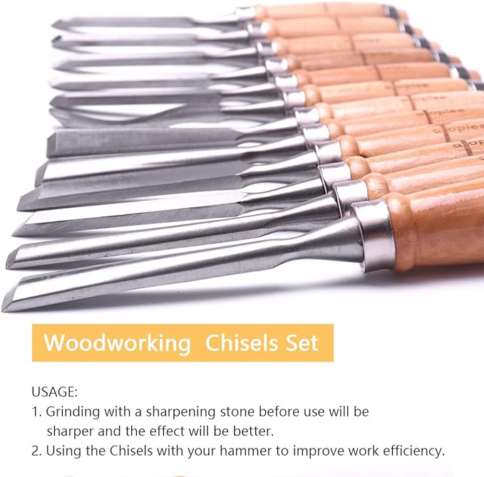 ATOPLEE 12pcs Wood Carving Chisel Set for Woodworking, Professional Wood Gouge Tools with Box and Roll Up Bags for Carpenter Craftsman Gift in Most Carving Project
