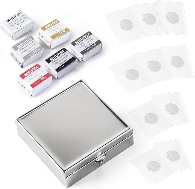 Mini Portable Handmade Artist Watercolor Paint Travel Metallic Box Set with 6 Solid Watercolor Half Pans (Each Capacity Approx 1.5ml).Mix Color 09