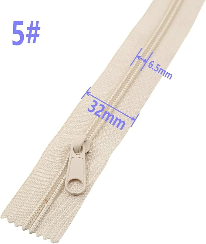 Leekayer #5 6 Inch Beige Nylon Zippers Bulk 6PCS 15.24 CM Zipper for DIY Tailor Sewing Craft Bag,Luggage,Dress,Sofa Cushion,Pillow Bed Covers (Beige)