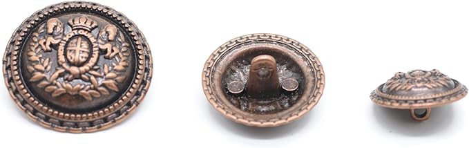 Antique Copper Metal Shank Buttons - 12 Pcs - 5 Size Options - Twin Horse Kingdom Round Metal Shank Buttons Vintage for Men Women Blazer Coat Uniform Shirt Suit and Jacket Sewing Craft DIY N21303