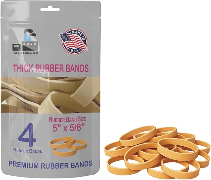 Small Quantity Rubber Bands Pack, Everyday Elastic Bands - Purchase What You Need, At A Price That You Like - Everyday Rubber Bands - Band Size: About 5" x 5/8" - 4 Bands