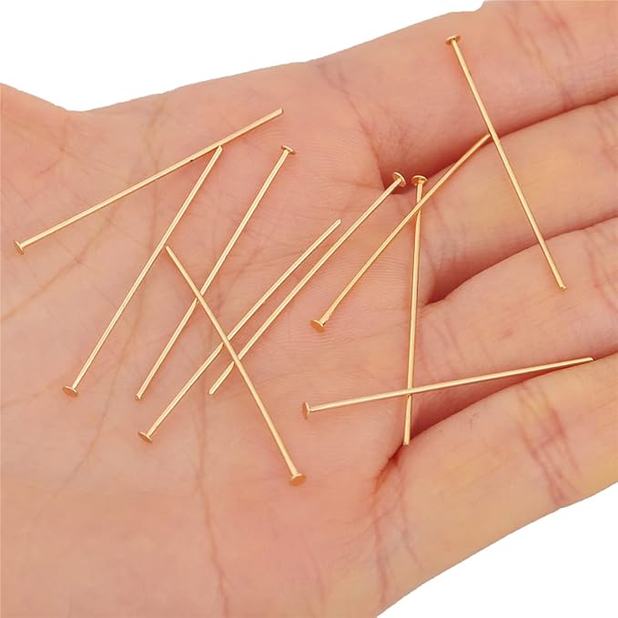 18K Gold Plated Flat Head Pins Non Tarnish 35mm 200pcs for Jewelry Making Findings
