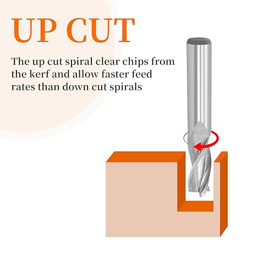 Upcut Spiral Router Bit 3-Flute with 1/2” Shank, 1/2” Cutting Diameter, 1-1/4” Cutting Length, Carbide CNC Router Bits End Mill for Wood Mortises Carving Engraving (3 inch Total Length)