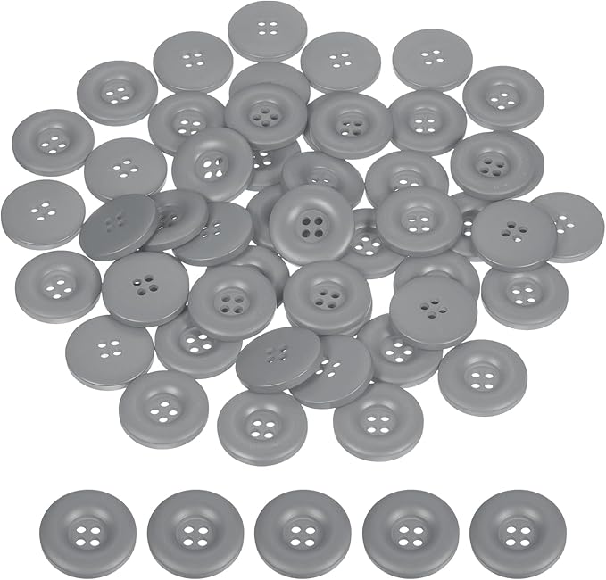 HARFINGTON 50pcs Sewing Button 30mm (1-3/16 Inch) 4 Holes Resin Thickened Round Crafting Replacement Buttons for Clothing DIY Crafts Decoration, Gray