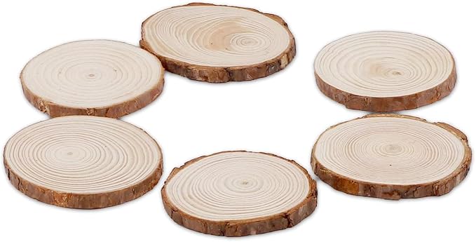 KINJOEK 50 PCS Natural Wood Slices 3.5-4 Inch with Bark Unfinished Wood Circles for Coasters DIY Crafts Wedding Decorations Christmas Ornaments