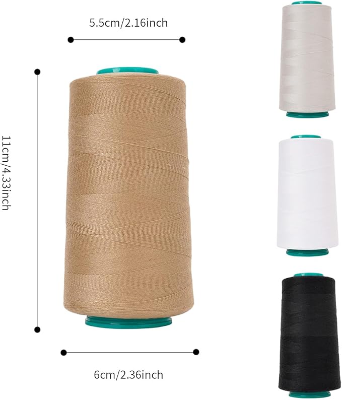 Sewing Thread Cones 4 Pack-3000Yds All Purpose Polyester Thread for Sewing,Tex 30,Quilting, Serger Machines, Overlock, Embroidery (Black,White,Light Gray,Khaki)