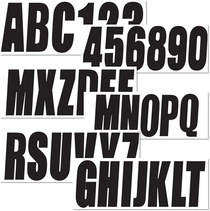 4 Sets of 3" Black Marine Boat Sticker Decals A-Z Letters & 0-9 Numbers for Yachts & Personal Watercraft Waterproof Anti-Scratch