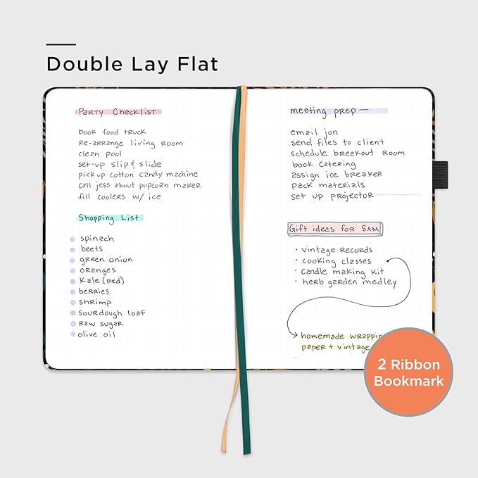 &And Per Se Dotted Journal Notebook for Women&Men with Pattern, A5 Leather Hardcover, 160 Pages 100GSM Thick Dotted Paper, 3 Sheets of Stickers Included, 5.7'' x 8'' (Lunar Leaf)
