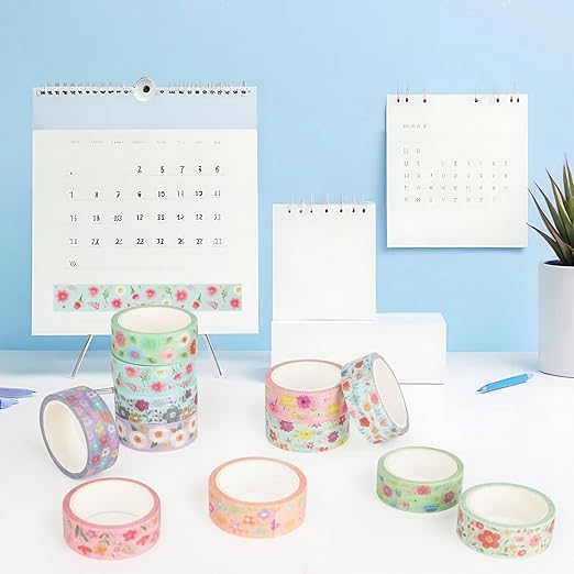 12 Rolls Flower Washi Tape Set, Floral Botanical Writable Masking Tapes, Cute Blooms Colored Adhesive Tapes for DIY Art Crafts, Gift Wrapping, Scrapbook, School Supplies, Painters, Planners 16.4Ft