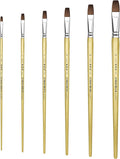 XDT#166B Bright Artist Paint Brush 6 Piece Set, Red Sable Flat Paint Brushes for Watercolor, Acrylic, Oil and Canvas Painting