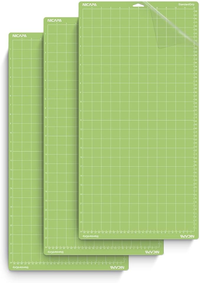 Nicapa Standard Grip Cutting Mat for Cricut Maker 3/Maker/Explore 3/Air 2/Air/One (12x24 inch,3pack) Adhesive&Sticky Non-Slip Flexible Square Gridded Cut Mats Replacement Accessories Mats Vinyl Craft