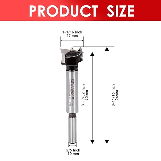 Mollom 1-1/16" (27mm) Forstner Drill Bit for Precise Woodworking with Durable YG8 Carbide Thickness of 2.0mm,This Hinge Cutter Tool is Ideal for Hard Wood, Plastic, Plywood