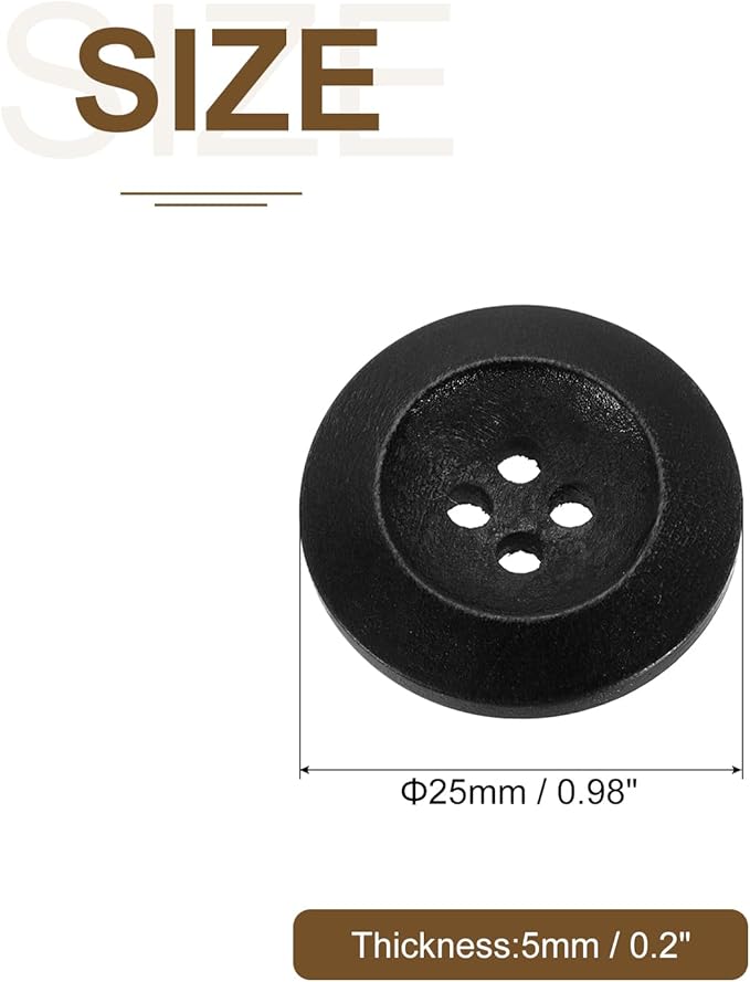 uxcell 100Pcs Wooden Buttons, 25mm(1") 4 Hole Round Wood Sewing Button Craft for Sewing DIY Craft Clothing, Black
