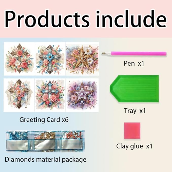 MaiYiYi 6 Pack DIY Cross Flower Diamond Art Greeting Cards Kit Cross Diamond Painting Greeting Cards Flowers Greeting Card Crystal Diamond Painting Set for Family Friends Holiday Birthday