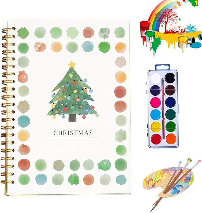 Clhjinruoliu Water Color Workbook,Animals Flowers Ocean Water Coloring Book, Nature Scenes Paint Set Art Crafts, Beginner-Friendly Watercolor Workbook, with 12 Colors Paints Set with Paint Brush,Chris