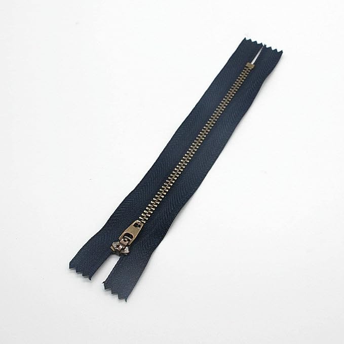 Leekayer #4 6pcs Metal Zipper for Jeans 5" Antique Brass Teeth Zipper Close End Jeans Zippers 12.7cm (Navy-Brass)