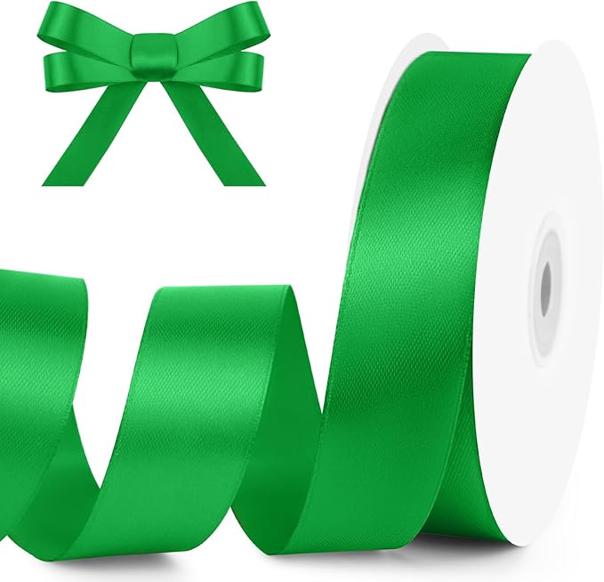 KMER LIFE 1 inch Wide x 50 Yards Green Satin Ribbon - Perfect for Wedding Decor, Wreath, Crafts, Gift Wrapping & Other Projects