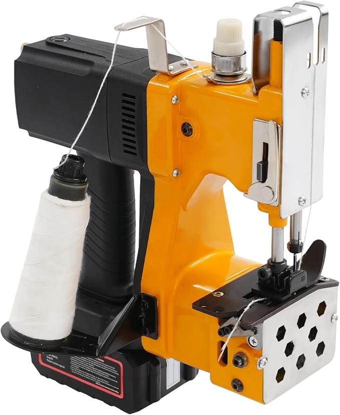 Bag Sewing Machine, 210W 2800-3200 Stitches/Min Portable Bag Closer Stitcher, Automatic Bag Stitching Packing Machine, Portable Industrial Bag Closer for Woven Bag, Non-Woven Fabric, Leather, Yellow