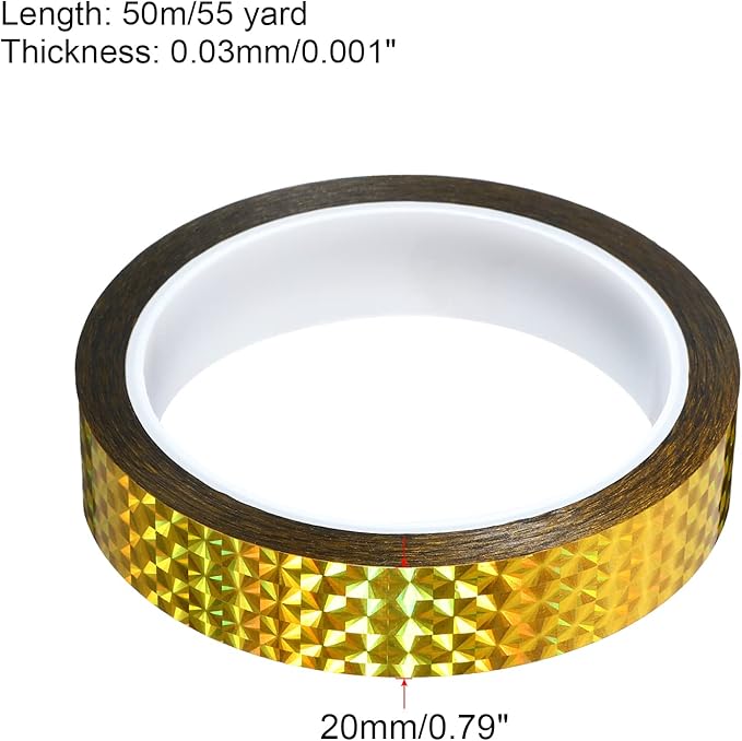 PATIKIL Prism Tape 0.8 Inch x 55 Yards, Holographic Metalized Reflective Adhesive for Detailing Accent Wall Decor Art, Gold