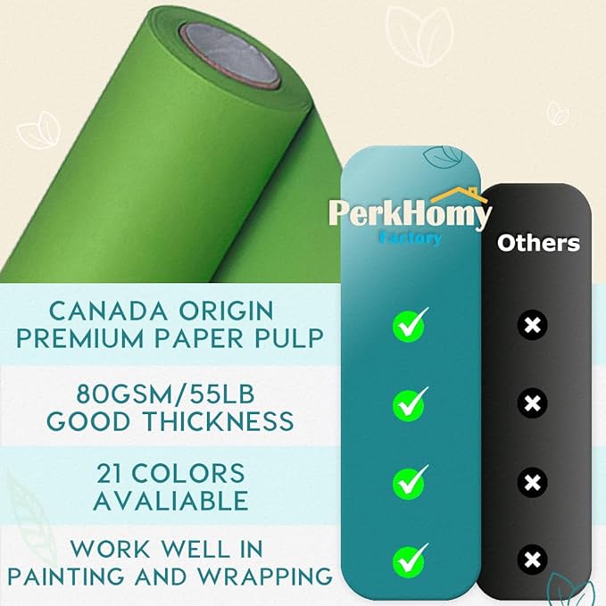 PerkHomy Medium Green Kraft Paper Roll 48" x 1,800" (150') for Gift Wrapping Bouquet Flower Art Painting Craft Writing Packaging Shipping 80GSM 55LB (Medium Green, 48" x 150')