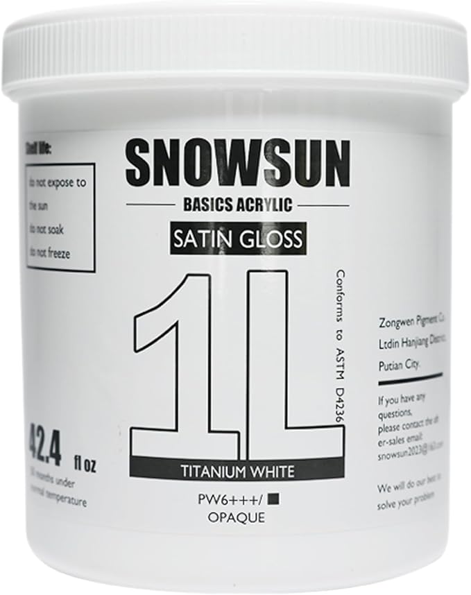 SNOWSUN Basics Titanium White Acrylic Paints, Large Bulk Acrylic Paint (42.4 oz, 1000ml) Non Toxic Gloss Heavy Body Art Paint for Multi-Surface, Ideal for Canvas Wood Ceramic Fabric and Nail Art Leather, Stone Craft, for Artists & Beginners