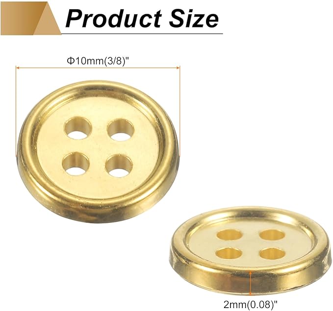 HARFINGTON 100pcs 16L Plastic Sewing Buttons 10mm 3/8" 4-Hole Round Replacement Craft Button for Coats Sewing Clothing and DIY, Gold