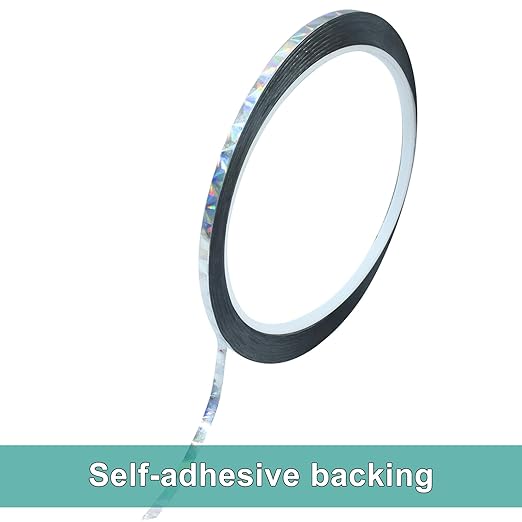 2 Pcs 0.12 Inch Self-Adhesive Holographic Reflective Tape, Glitter Duct Tape Prism Tape for Keep Birds Away, DIY Art, Daily Use, Craft Project, Home Decoration, Holiday Packing(Silver,55Yard)