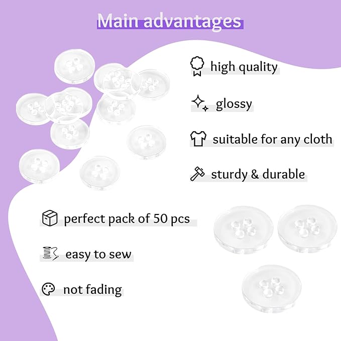 100 Pcs Clear Buttons for Sewing 0.45" (11 mm) 4 Hole 18L Transparent Round Plastic Button Bulk Sewing Crafts Replacement Buttons for Shirt Dress Pants Skirt Shorts Replacement Decorative DIY Arts