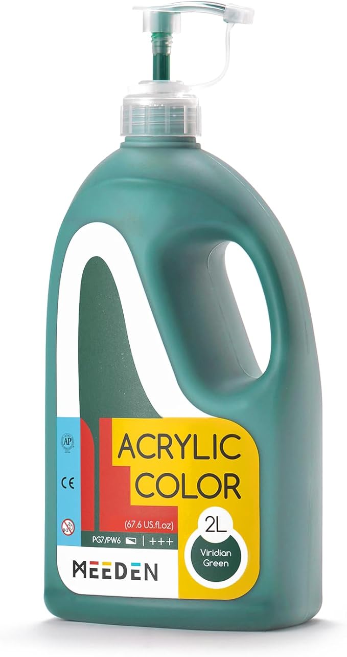 MEEDEN Phthalo Green Acrylic Paint with Pump Lid, 1/2 Gallon (2L /67.6 oz.) Heavy-Body Non-Toxic Rich Pigment Color, Perfect for Art Class, Wall Painting, Painting Party & Creative DIY