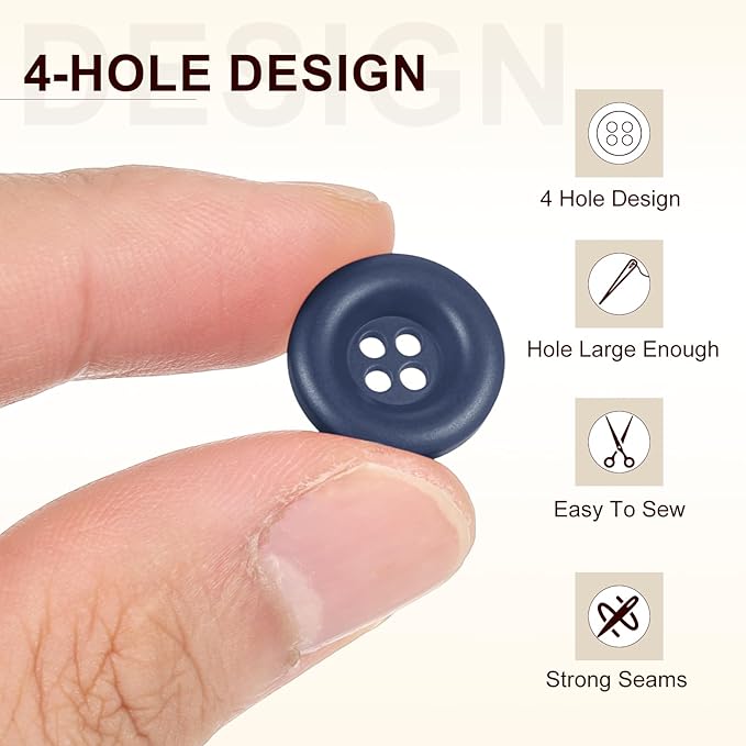 HARFINGTON 50pcs Sewing Button 15mm (5/8 Inch) 4 Holes Resin Thickened Round Crafting Replacement Buttons for Clothing DIY Crafts Decoration, Dark Blue