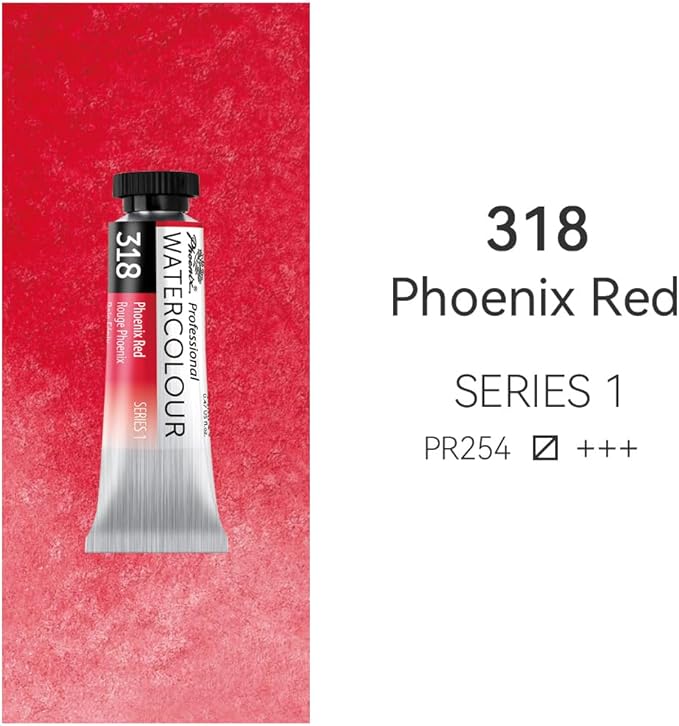PHOENIX Professional Watercolor Paint Single Tube - 0.47 Fl Oz / 14ml - Phoenix Red