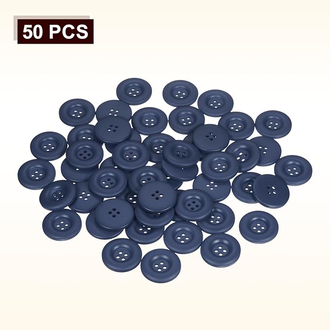 HARFINGTON 50pcs Sewing Button 28mm (1-1/8 Inch) 4 Holes Resin Thickened Round Crafting Replacement Buttons for Clothing DIY Crafts Decoration, Dark Blue